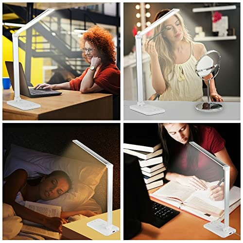 Wilktop Lampa biurkowa LED, ściemniana lampa stołowa 6 W, bezprzewodowe ładowanie i port ładowania USB, ochrona oczu, lampa do czytania, 10 poziomów jasności, 5 kolorów panel dotykowy sterowanie lampa stołowa do czytania - obrazek 11