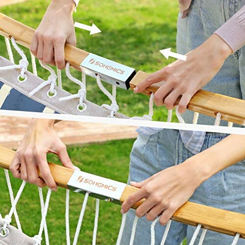 Songmics Hamak, Poliester, Niebieski/Beżowy, 200 x 140 cm - obrazek 2