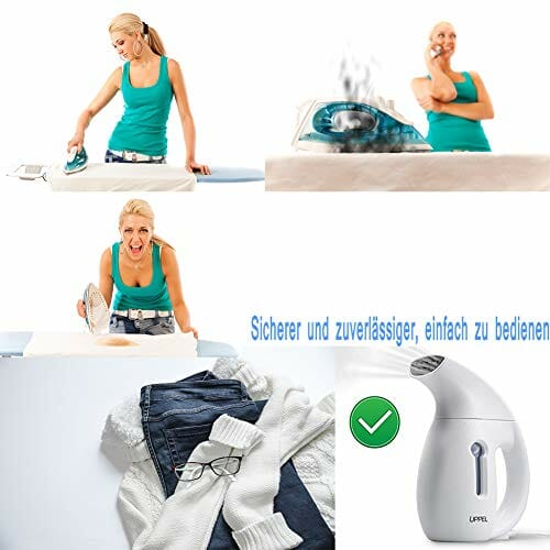 UPPEL Żelazko parowe Steamer, żelazko podróżne, szczotka parowa, przenośna ze zbiornikiem na wodę 180 ml, mini idealne do domu, na urlop i w podróży służbowej, bezpieczne i lekkie - obrazek 7