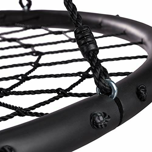 Relaxdays Huśtawka ogrodowa z siatką, Ø 120 cm, huśtawka ogrodowa dla dzieci i dorosłych, do 150 kg, regulowana, czarna, wys. x śr.: ok. 4,5 x 120 cm - obrazek 5