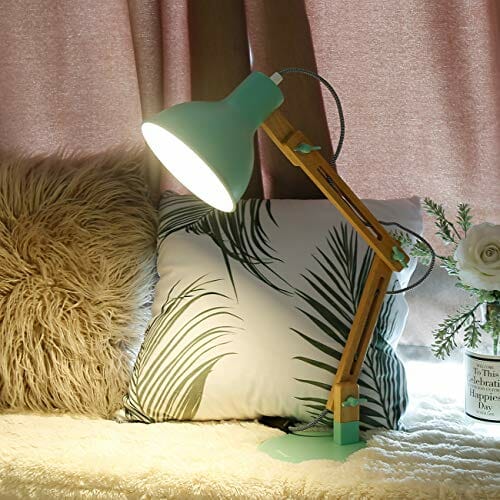 Tomons lampa biurkowa LED, lampka do czytania w klasycznym stylu drewna, lampa stołowa, regulowane ramię, zielona lampka na biurko w stylu retro, lampka do czytania dla dzieci, drewniana lampka nocna - obrazek 5