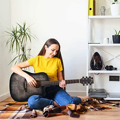 Winzz Gitara westernowa 4/4, gitara akustyczna, dla dorosłych, 41 cali, zestaw gitarowy dla początkujących (grawerunek w stylu vintage) - obrazek 5