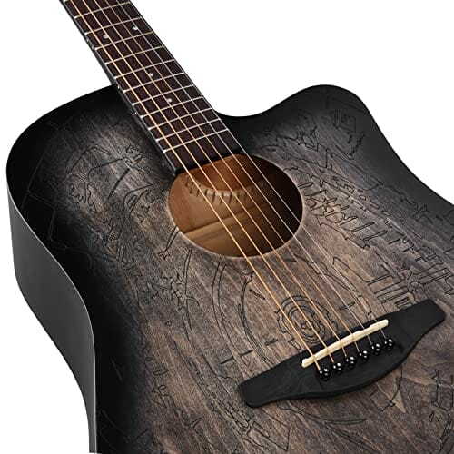 Winzz Gitara westernowa 4/4, gitara akustyczna, dla dorosłych, 41 cali, zestaw gitarowy dla początkujących (grawerunek w stylu vintage) - obrazek 7