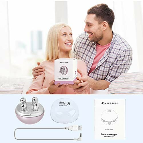 MYCARBON Urządzenie do masażu twarzy, ujędrniania skóry i liftingu, masaż twarzy wraz z kremowymi serami, wodoodporne, do masażu twarzy, wałka, masażu, usuwania podwójnego podbródka - obrazek 2