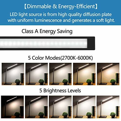 Wielofunkcyjna lampa biurkowa LED, dotykowa, ściemniana, składana, ochrona wzroku, do biura, o świetle dziennym, 5 trybów oświetlenia i 5 poziomów jasności, światło dzienne, timer i ładowanie USB - obrazek 8