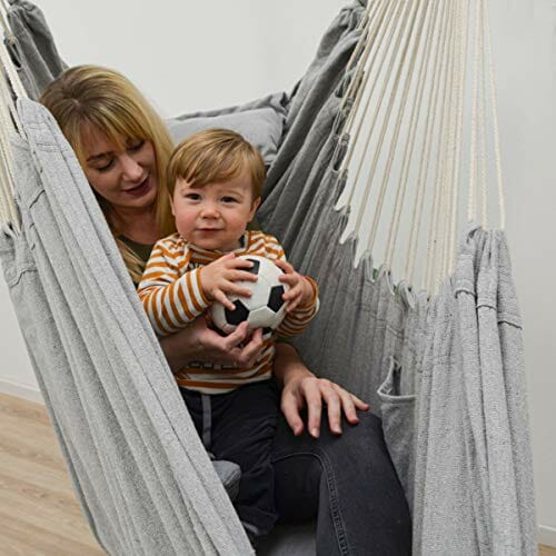 AMANKA Fotel wiszący XXL z komorą boczną i poduszką – 220 x 120 cm, hamak zewnętrzny do 150 kg - obrazek 9