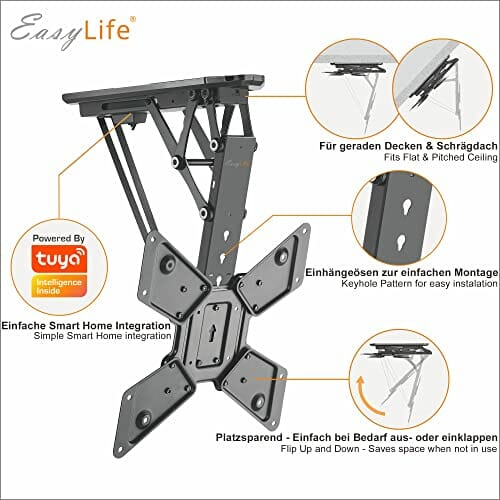 VAR-Listing EasyLife uchwyt sufitowy do telewizora elektrycznie obracany + integracja Smart Home (EL-DHM-55S do 55 cali, czarny) - obrazek 9