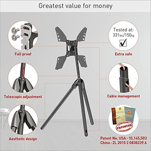 Barkan 13 - 83 cali stojak pod telewizor z regulacją wysokości w stylu sztalugi, wytrzymuje do 50 kg, stojak, statyw, statyw pod telewizor, maks. VESA 600 x 400, uchwyt na telewizor - obrazek 7