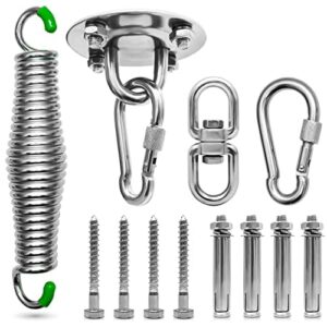 ersatzteilshop basics Zestaw do zawieszenia fotela wiszącego [13-częściowy] – uchwyt do worka bokserskiego z atestem TÜV o udźwigu 150 kg – hak sufitowy do dużych obciążeń + sprężyna wisząca ze stali nierdzewnej obracana o 360°