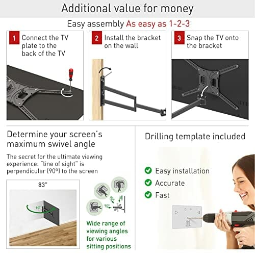 Barkan 102 cm długi uchwyt ścienny do telewizora, 13-83 cali wychylny/ - obrazek 8