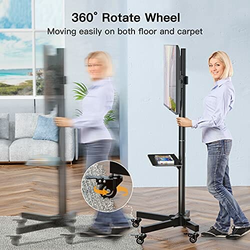 Przenośny wózek TV do telewizorów 23-60-calowych Stojak na kółkach do telewizorów LCD/LED/OLED z płaskim ekranem z regulowaną półką, maks. VESA 400 x 400 mm, utrzymuje 55 lbs - obrazek 5