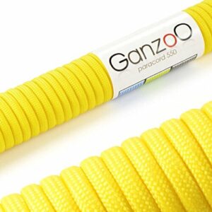 Ganzoo Paracord 550 typ 3 lina 4 mm, żółta linka nylonowa 31 m z 7 rdz