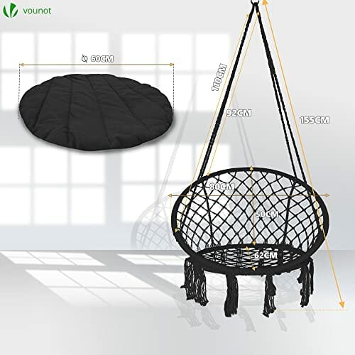 VOUNOT Fotel wiszący z frędzlami i wygodnym siedziskiem, średnica 80 c - obrazek 5