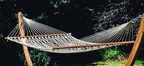 Ba hamak z siatki naturalnej, biały z drewnianym drążkiem, odporny na warunki atmosferyczne Duracord Ecru - obrazek 6