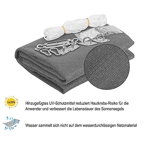 WOLTU Sonnensegel rechteckig 2x2m Sonnenschutz HDPE Durchlässig Atmungsaktiv Sonnendach UV Schutz mit Befestigung Set - obrazek 7