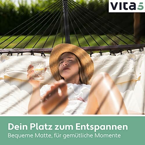 Hamak ze stojakiem z kubkiem i zdejmowaną poduszką, hamak dla 2-osobowy, wytrzymały 204 kg, hamak do wewnątrz i na zewnątrz: patio, basen, podwórko (beżowy) - obrazek 7