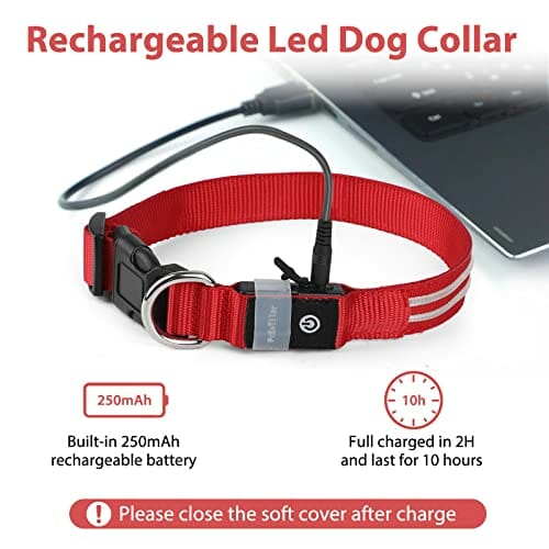ObrożA Dla Psa Led BłYskająCa PodśWietlana ObrożA Dla Psa 100% Wodoodporna Akumulator Regulowana ZwięKszona Widoczność Super Jasna Dla MałYch śRednich DużYch PsóW - Czerwony -M - obrazek 2