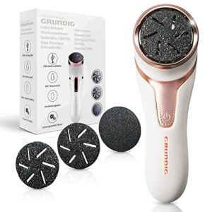 GRUNDIG Elektryczne urządzenie do usuwania zrogowaciałego naskórka – szybkie piękne stopy – zestaw do pielęgnacji stóp z akumulatorem o wysokiej wydajności I IPX7 stóp (środek do usuwania zrogowaciałego naskórka), biały