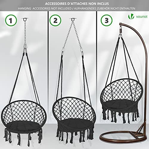 VOUNOT Fotel wiszący z frędzlami i wygodnym siedziskiem, średnica 80 c - obrazek 4