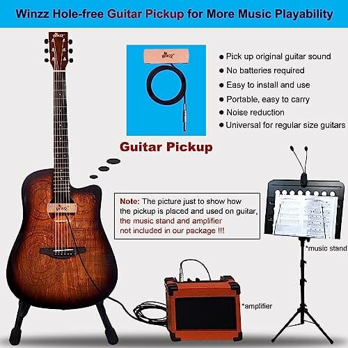 Gitara Winzz Western 4/4, gitara akustyczna dla dorosłych, 41 cali, zestaw gitarowy dla początkujących (grawerunek w stylu vintage), brązowa - obrazek 6