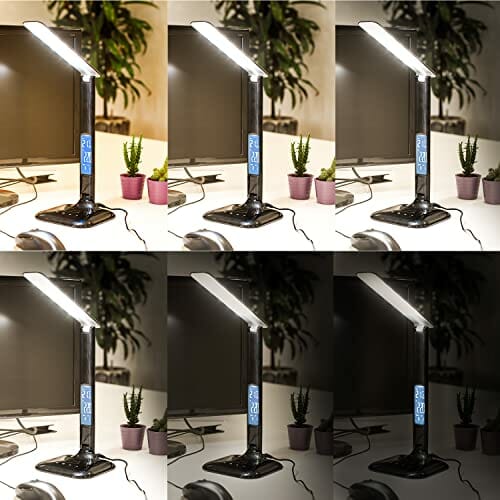 kwmobile Przyciemniana lampa biurkowa LED – lampa stołowa z funkcją ładowania USB – lampka na biurko lampka nocna z wyświetlaczem LCD – czarna - obrazek 5