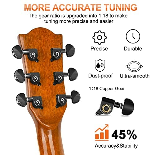 Vangoa Gitara akustyczna 4/4, dla początkujących dorosłych, gitara westernowa Cutaway drewno świerkowe, zestaw dla początkujących z 6 stalowymi strunami, paskiem, kostkami do uderzania, naturalna - obrazek 7