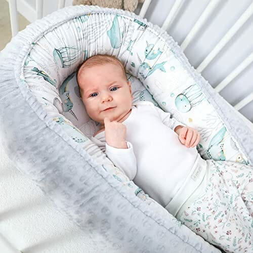 Ciepłe Kokon niemowlęcy 90x50 cm - Kokon przytulanki Kokon Noworodka Zima/Jesień Kokon Babynest Zwierzęta Wodne Jasnoszary - obrazek 2
