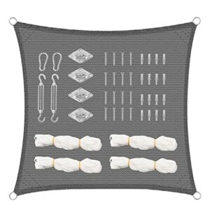 WOLTU Sonnensegel rechteckig 2x2m Sonnenschutz HDPE Durchlässig Atmungsaktiv Sonnendach UV Schutz mit Befestigung Set