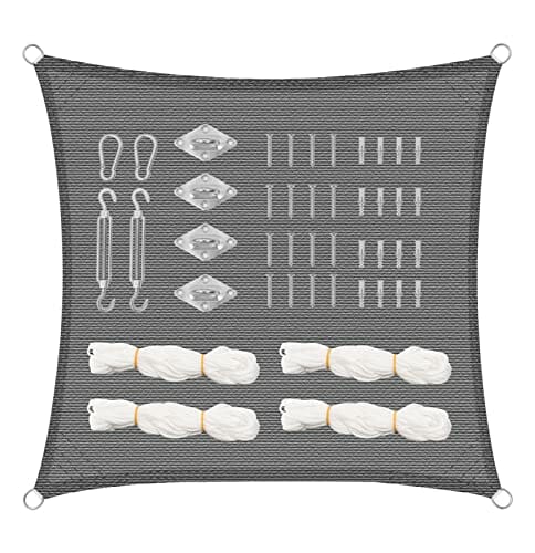 WOLTU Sonnensegel rechteckig 2x2m Sonnenschutz HDPE Durchlässig Atmungsaktiv Sonnendach UV Schutz mit Befestigung Set