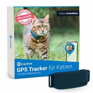 Tractive GPS Lokalizator dla kota, śledzenie na żywo i historia pozycji bez ograniczenia zasięgu, pasuje do wszystkich kocich obroży (niebieski)