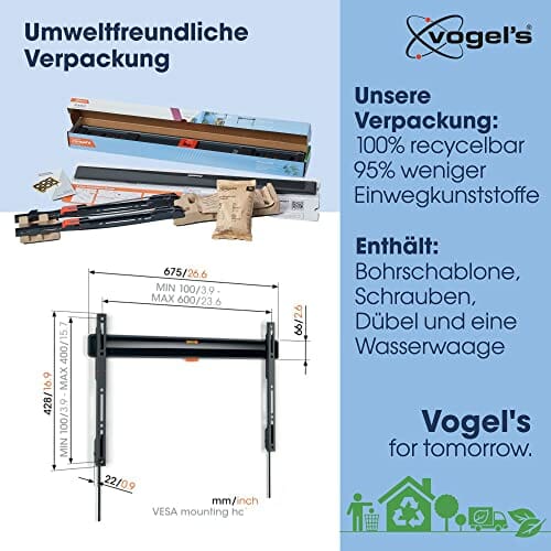 Vogel's TVM 3605 płaski uchwyt ścienny do telewizora 40-100 cali, maks. 75 kg, uchwyt TV maks. VESA 600x400, uniwersalna kompatybilność, odległość od ściany tylko 2,2 cm - obrazek 4