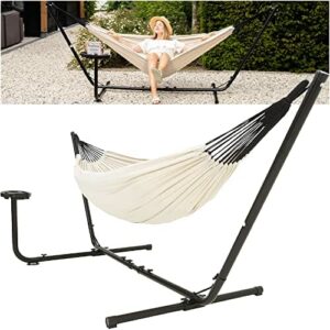 VITA5 podwójny bawełniany hamak ze stalowym stojakiem, z uchwytem na kubek, dla 2 osób, nośność 140 kg, 210 x 140, z torbą do przenoszenia