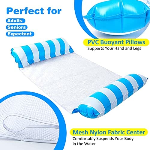 YLSCI Basen Float i hamak wodny, wielofunkcyjny nadmuchiwany basen 4 w 1, dla dorosłych z pompą powietrzną, na basen, plażę, na zewnątrz (niebieski, zielony) - obrazek 6