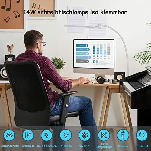 Lampa Biurkowa LED z Zaciskiem (Gooseneck - Czarny) - obrazek 11