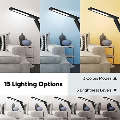 WILIT U13 9 W lampa biurkowa LED z przyłączem USB do ładowania smartfona, 3 kolory i 5 poziomów ściemniania, kalendarz na ekranie i budzik, sterowanie dotykowe, czarna - obrazek 8