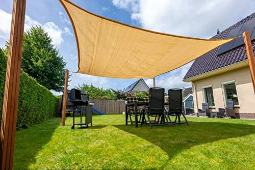Vela Sonnenschirm dreieckig oder qudrata Farbe sand beige für Gärten Pole Bar Häuser komplett mit Ösen und Seil aus Propylen (3 m x 3 m, quadratisch, beige) - obrazek 3