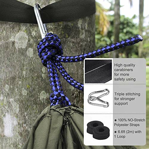 LATTCURE Hamak z moskitierą, pasek do noszenia i karabińczykiem, wykonany z nylonu spadochronowego, nośność do 300 kg, do ogrodu, na podróż, kemping - obrazek 6