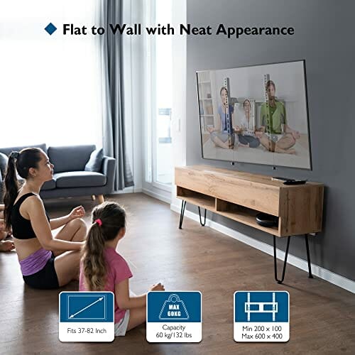 BONTEC Uchwyt ścienny do Telewizora do Większości 37-82 Calowych Telewizorów Plazmowych LCD z Płaskim Ekranem do 60kg, Uchwyt ścienny do Telewizora z Pochyleniem o Max. VESA 600x400mm - obrazek 3