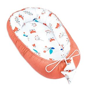 Ochraniacz niemowlęcy Babynest 90x50 cm - kokon Ręcznie robiony dwustronny bawełniany wafel z babynest Lis Pomarańczowy