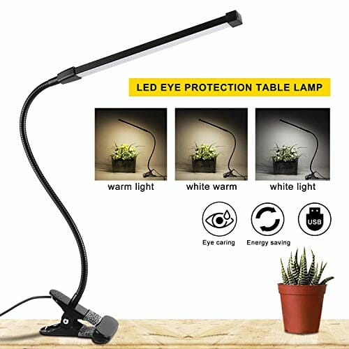 Wilktop Lampa biurkowa 8 W, ściemniana, z zaciskiem USB, 3 trybami (zimna/ciepła/naturalna biała) 10 poziomów jasności, lampa biurkowa LED do biura, nauki, czytania, nauki, pracy (czarna) - obrazek 3