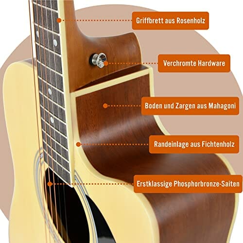 3rd Avenue MX Pełnowymiarowa gitara akustyczna z naturalnym wycięciem, - obrazek 4