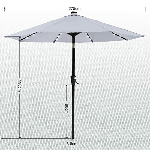 ABCCANOPY 275cm Gartenschirm Sonnenschirm neigbar mit 32 Solar-LED-Lichtern,für Garten,Deck,Schwimmbad,Sandstrand,Hellgrau - obrazek 12