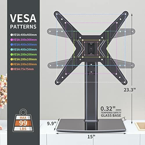 Uniwersalny stojak pod telewizor, do telewizorów o przekątnej od 21 do 119,4 cm, obracany o 90 stopni, 4 poziomy wysokości, z hartowanego szkła, do 45 kg - obrazek 3