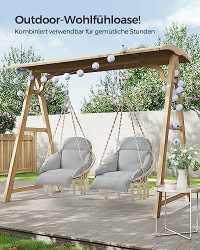 SONGMICS Fotel wiszący, huśtawka wisząca, krzesło wiszące z grubą poduszką, obciążenie do 120 kg, do ogrodu, na balkon, do salonu, na taras, styl skandynawski, nowoczesny, beżowo-szary GDC042G01 - obrazek 2