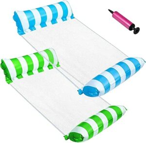 Mallez Nadmuchiwany hamak do basenu, 4 w 1, hamak wodny, z pompką powietrza, nadmuchiwany leżak basenowy, hamak, pływające krzesło, leżak dla dzieci, dorosłych, zielono-niebieski, 2 sztuki