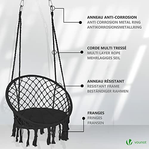 VOUNOT Fotel wiszący z frędzlami i wygodnym siedziskiem, średnica 80 c - obrazek 2