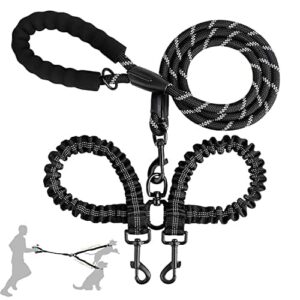 Podwójna smycz bez plątania, odblaskowa smycz dla dwóch psów, podwójna smycz z wyściełanymi uchwytami, bardzo elastyczna, krótka, dla dwóch psów, do spacerów/treningu