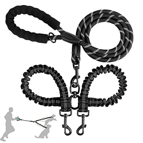 Podwójna smycz bez plątania, odblaskowa smycz dla dwóch psów, podwójna smycz z wyściełanymi uchwytami, bardzo elastyczna, krótka, dla dwóch psów, do spacerów/treningu
