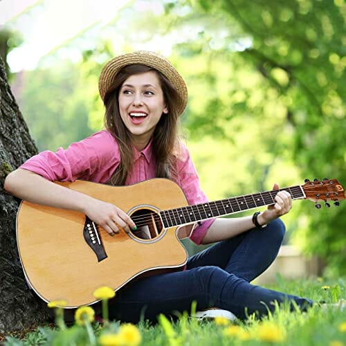 Vangoa Gitara akustyczna 4/4, dla początkujących dorosłych, gitara westernowa Cutaway drewno świerkowe, zestaw dla początkujących z 6 stalowymi strunami, paskiem, kostkami do uderzania, naturalna - obrazek 6