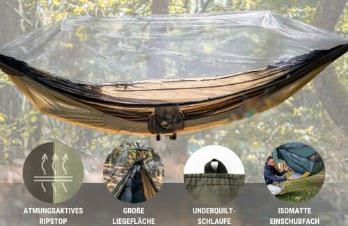 AMAZONAS Ultra-Light hamak przeciw komarom Traveller Thermo XXL 780 g 305 x 160 cm wymiary opakowania 31 x 11 cm do 200 kg w kolorze zielonym - obrazek 7